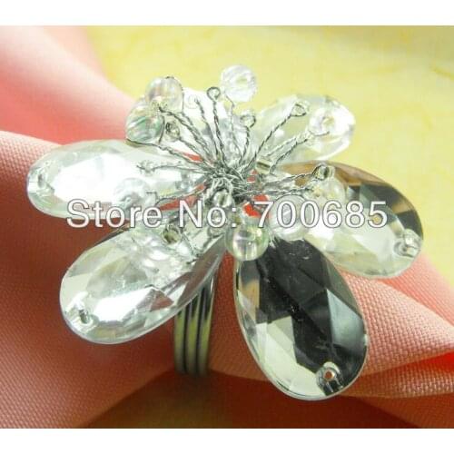 Pearl decoration napkin ring for wedding clear crystal flower, pearl napkin holder