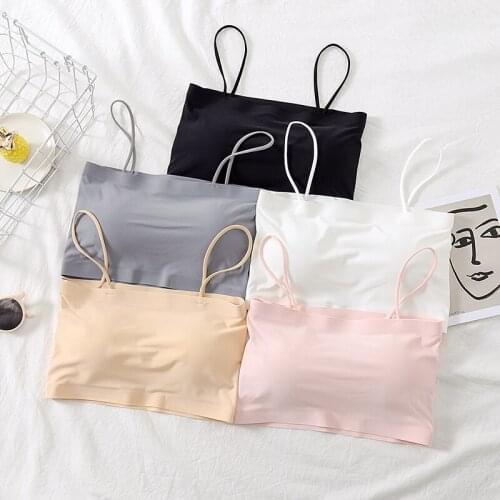 Women bras rims chest pad pure color render condole belt bra inside wipebosom ice silk small vest top female sex girl fashion