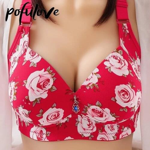 Floral Bra Women Plus Size Lingerie 36-46 Underwear Wire Free Bra Flower Bras Bralette Tops Sexy Push Up Bra Bracier De Mujer