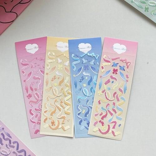 1 Sheet Romantic Colored princess Paper Colorful Ribbon Stickers Decorative Craft for Art Craft Greeting Card
