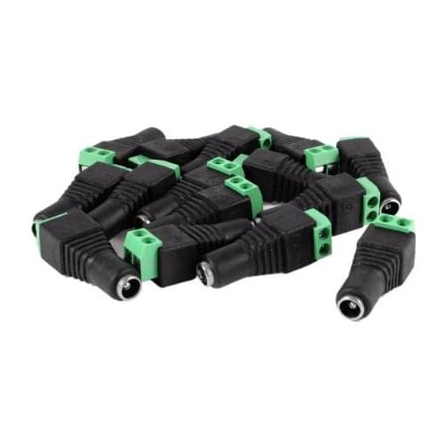 15 Pcs Black Green 5.5x2.1mm Female CCTV DC Power Connector Plug Adapters