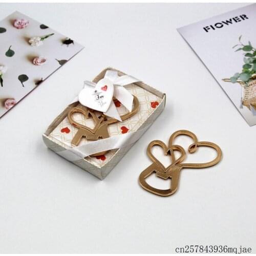 100pcs Double Heart Bottle Opener Alloy Beer Openers in Gift Boxes Wedding Gifts Party Favors