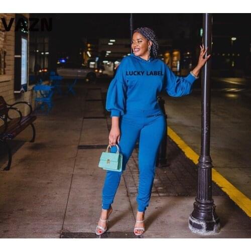 VAZN 2020 Casual Daily Lucky Label Letter Loose Fashion Elegant Sexy High Street Set Holiday Women Young Energetic Set
