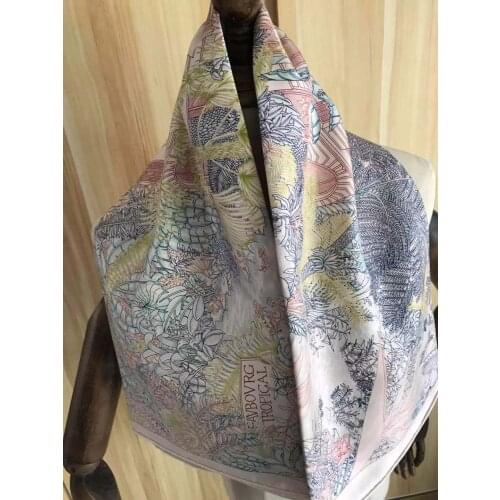 2021 new arrival fashion elegant pink garden 100% silk scarf 90*90 cm square shawl twill wrap for women lady girl