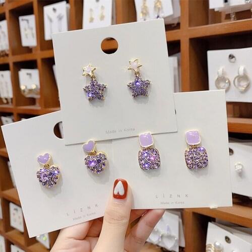 2021 new noble purple Square Earrings sexy women jewelry fashion inlaid Crystal Earrings party dress with earrings accessories