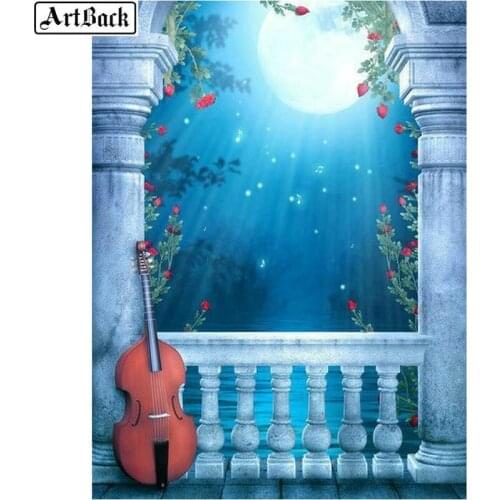 5d diamond painting violin landscape moon diy 3d diamond mosaic rhinestone crafts diamond embroidery home decoration