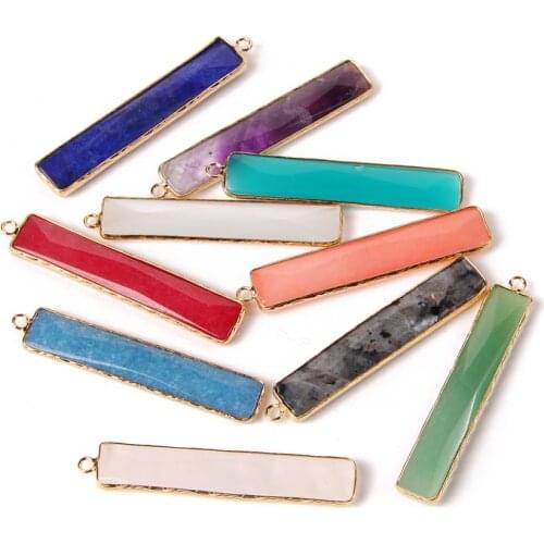 60*11mm Strip Shape Agates Charm Aventurines jades Natural Stone Crystal Pendant for Jewelry Making Necklace DIY Accessories