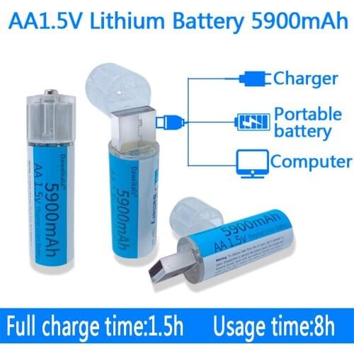 New 1.5V AA Battery Rechargeable Battery 5900mAh USB Rechargeable AA Battery Lithium Polymer Battery Quick Charging by USB