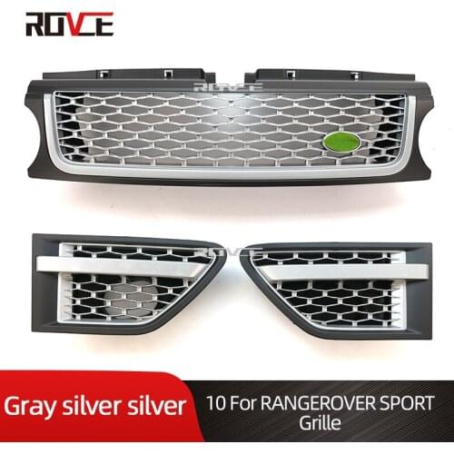 ROVCE Car Front bumper Grille Grill+Side Vent Cover For Land Rover Range Rover Sport 2010-2013 L320 Gray Silver Silver