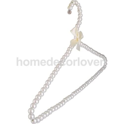 White ABS Pearl Adult Clothes Hanger Coat Skirt Trouser Grip Holder Rack Bar