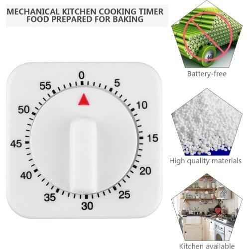 White Plastic Body With Metal Mechanisms 60 Minute Mechanical Kitchen Cooking Timer Food Preparation Baking Alarm Clock