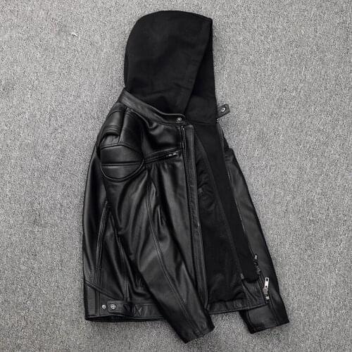 Free shipping,Plus size mens genuine leather biker jacket.Pro Motorcycle Jacket Protectors.cowhide coat.quality outwear pads