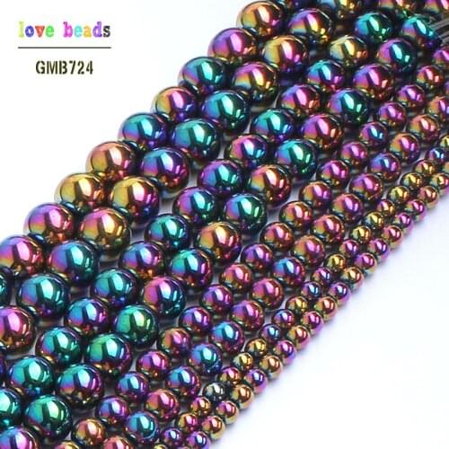 Natural Stone Beads Rainbow Plated Hematite Beads For Jewelry Making 15inches 2/3/4/6/8/10mm Round Spacer Beads