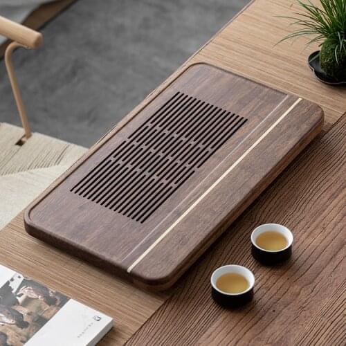 Wood Serving Tea Tray Bamboo Creative Drainage Water Storage Tea Tray with Drawer Art Bandeja Bambu Kitchen Accessories DK50TT