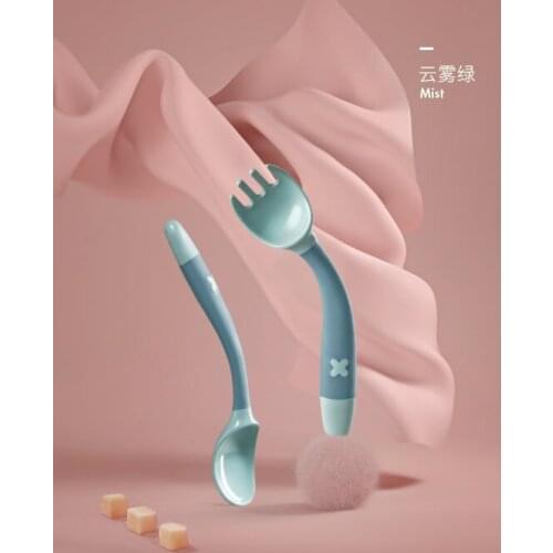 Children learn to eat training tableware can be boiled disinfection safe material 360 degree bending fork spoon set J06