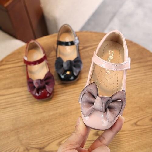 Children Little Girls Patent Leathe Dance Princess Shoes For Girls Pink Bow-knot Dress Shoes 1 2 3 4 6 7 8 9 10 11 12 Years New