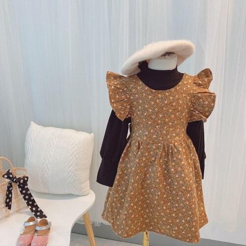 Toddler Girls Dress Sets Kids Fashion New Two-piece Suit Black Tshirt Floral Print Vest Skirt 2pcs For Girl Child Autumn Suits