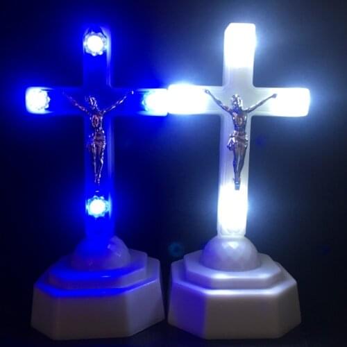 European Style Boutique LED Light Christ Jesus Lcon Cross Home Church Pray Ornaments Church Souvenirs