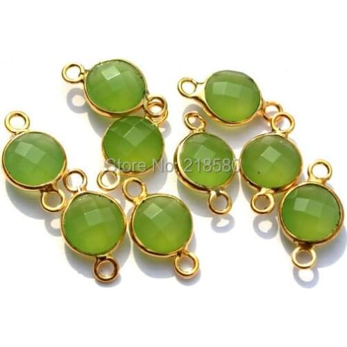 H-BP06 Faceted Apple Green Crystal Bezel Connector Pendant gold Bezel Charm Round Bezel Connector 6mm 8mm 10mm 12mm 14mm 16mm