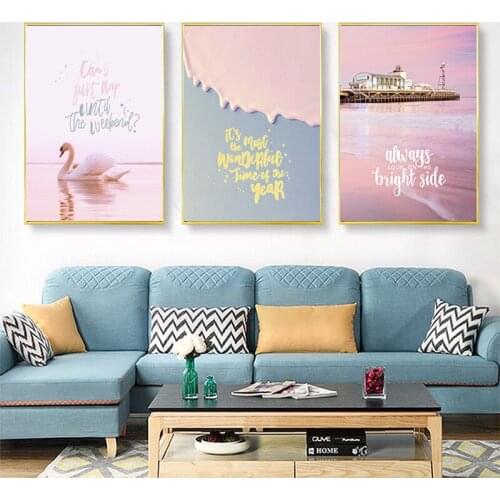 Northern Europe modern simple small fresh tropical plant pink living room decoration painting inkjet print canvas