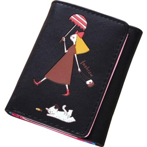 Short Wallet Female Cartoon Girl Wallet Leather Small Coin Purse Fashion Student Card Holder Women ID Card Holder Mini Money Bag