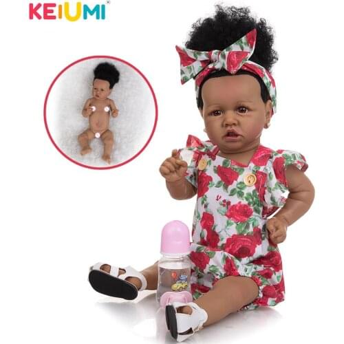 KEIUMI 100% Handmade Bonecas Reborn bebe Realista Grande 57cm Tan Skin Full Silicone Body Reborn Live Doll Bedtime Playmate Toy