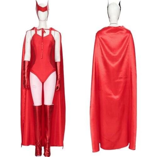 Halloween Masquerade WandaVision Cosplay Costume Leading Role Wanda Fancy Red Bodysuit Full Set With Shoe Cover