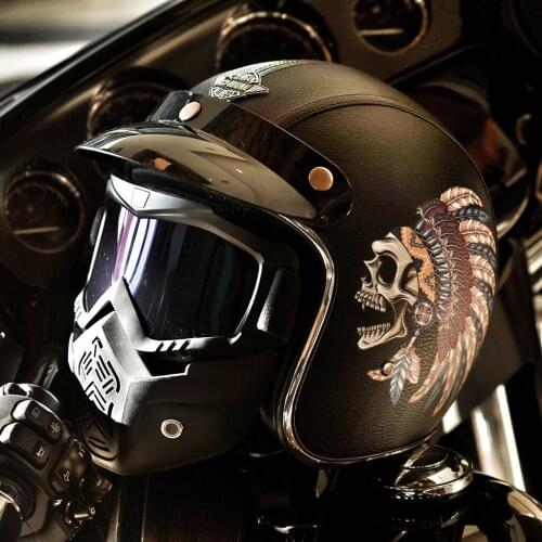 Motorcycle Helmet Male Retro Motorcycle Half Helmet Printing Skull Personality Cool Knight Prince Pedal 3/4 Helmet