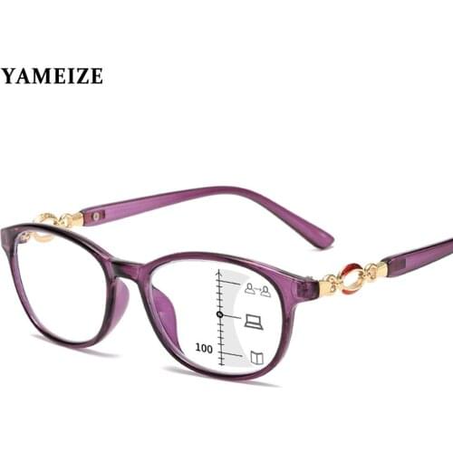 YAMEIZE New Fashion Progressive Multifocal Reading Glasses Women Anti-blue Light Eyewear Prescription Diopter +1.0to+4.0 Goggles