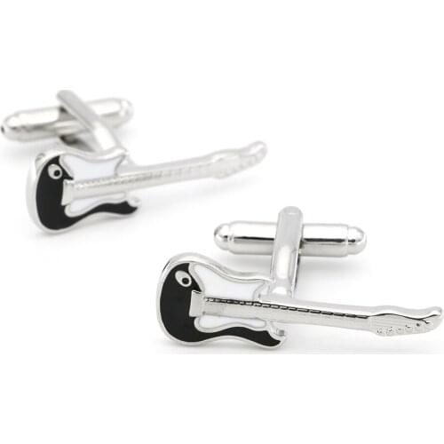 Mens Bass Guitar Cufflink Copper Material Black Color