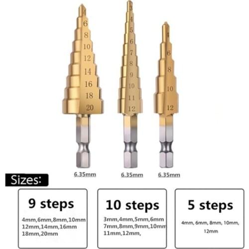 3/5 Pcs HSS Cobalt Multiple Hole 50 Sizes Step Drill Bit Set Tools with Aluminum Case/Pouch Straight Groove Step Drill Bit Set