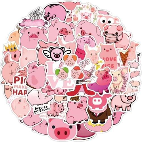 50PCS Happy Pink Piggy Stickers For Kids Cartoon Animal Kawaii King Pig Decal Sticker To DIY Water Bottle Stationery Guitar