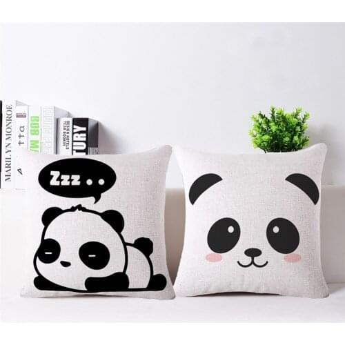 Cartoon Panda Print Linen Square Pillow Case Throw Home Christmas New Year Gifts