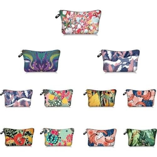 2021 New Women Cosmetic Bag Make-up Bags Colorful Leaves Series Cosmetic Bags Ladies Storage Bag Wash Clutch
