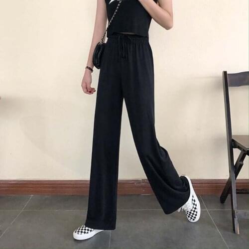 Pure color high waist suit pants women 2021 summer elastic loose loose wide leg high waist drape straight mopping pants women