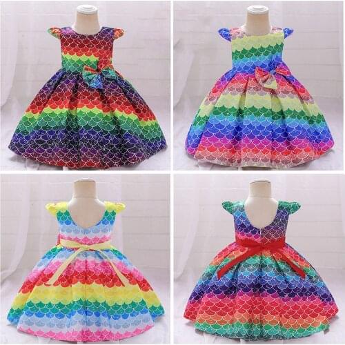 Baby Girls 1st Birthday Dress Princess Little Mermaid Flying Sleeve Dresses Newborn Christening Gown Toddler Kid Christmas Cloth