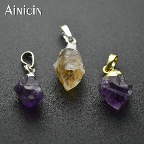 Natural Semi-precious Stone Purple Yellow Rock Crystal Pendants 12x18mm Pocket Size Charms Findings 10pc/lot