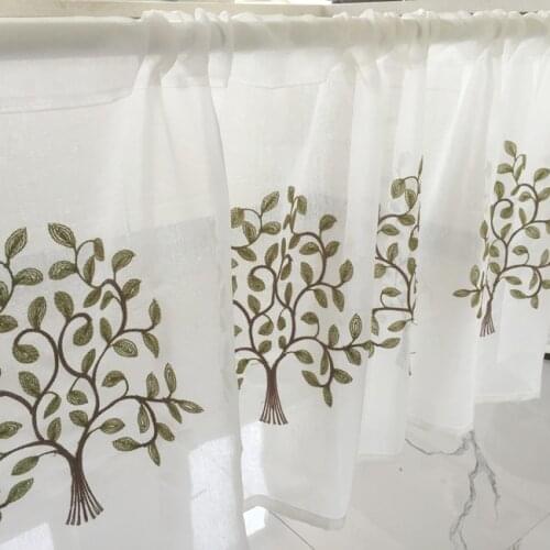 Half Curtain Hot Sale Fashion Coffee Curtain Tree Embroidery Lace Curtain for Bar Kitchen Cabinet Door Childrens Room E-012