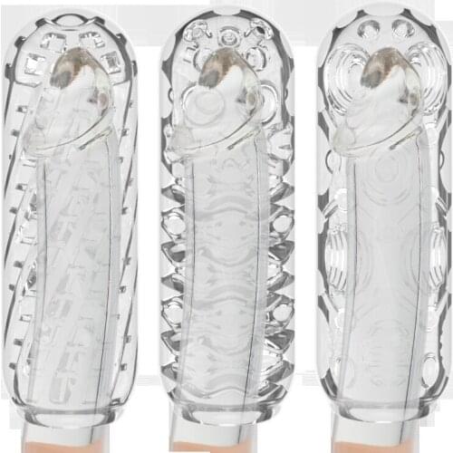 Extension Reusable Condom Penis Ring Lock Sperm Adults Product for Couple Enlargement Time Sex Toys Crystal Clear for Male