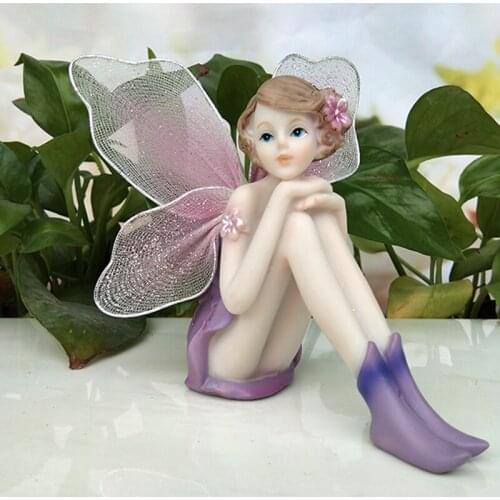 Beautiful Girl Flower Fairy Figurines Home Decor Resin Angel Statue Birthday Gift Wedding Gifts Garden Figures diy wings