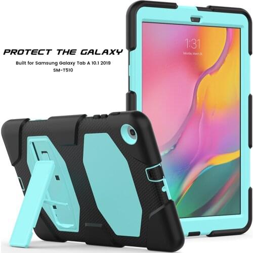 Heavy Duty Protective Case For Samsung Galaxy Tab A 10.1 2019 Case T510 T515 Shockproof Soft Silicone with Built-in Kickstand