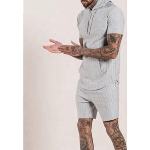 2021 Spring Summer Mens Outfit Shorts Sports And Leisure Short-sleeved Hooded Sweater Suit Mens Solid Color Two-piece Set Male