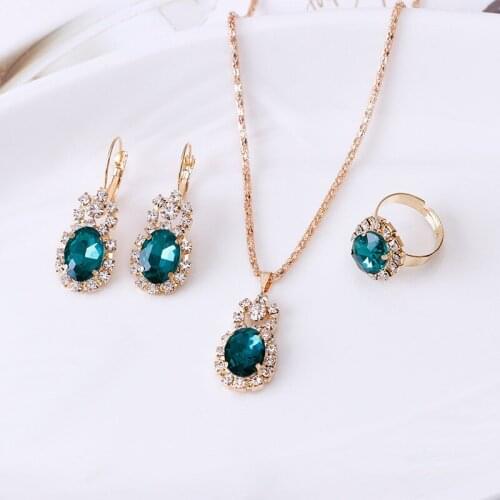 Womens Necklace Earrings Ring Sets With Crystal Oval Multiple Color Gem Luxury Classic Jewelry Sets Gift Accessories Wholesale