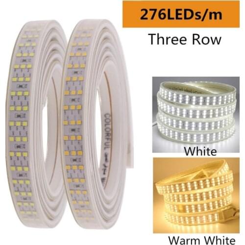 276Leds/m SMD 2835 LED Strip 220V 240V Waterproof Three Row LED Tape Rope Light Warm White Home Decoration Lights New