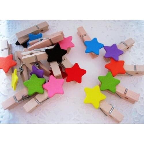 10pcs Colorful Star wood clip Home Party Decor Pentagram Shape Clips With Hemp Rope Wooden Stars Clips Photo Clamp