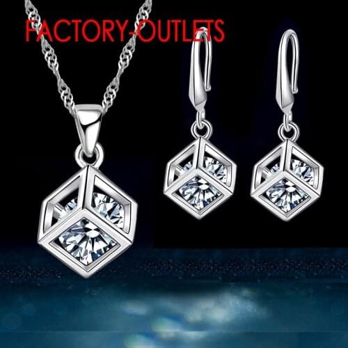 925 Sterling Silver Necklaces Earrings Jewelry Sets Fashion Jewelry Square Cubic Zirconia Women Girls Engagement Anniversary