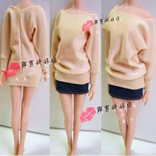 1/6 Female Figures Casual Bat Shirt and Denim Skirt Suit for 12 inch Action Figures Body Toy