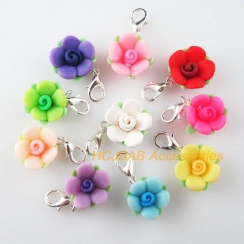 10 New Star Flower With Clasps Charms Silver Plated Clay Mixed