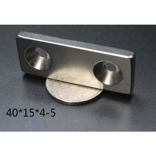 2pcs/lot F 40x15x4 double hole 5 N38 Strong mm Square NdFeB Rare Earth Magnet 40*15*4 Neodymium Magnets