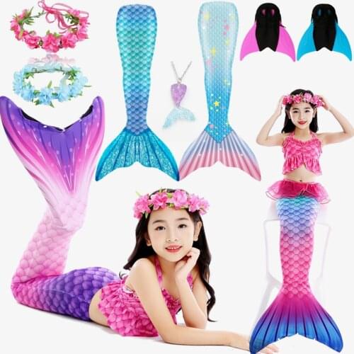 2020 NEW Arrival Rainbow Colors Mermaid Tail Swimsuit with Fin for Kids Holiday Dress Costume Beauty Swimming Suit